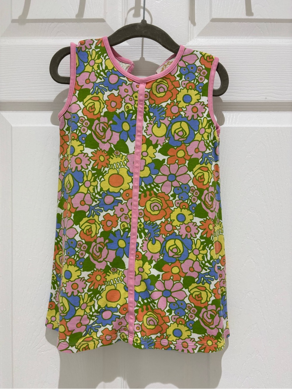 TBBC Daisy dress - retro floral Boca Raton w/ Hamptons Hot Pink trim - size 4T